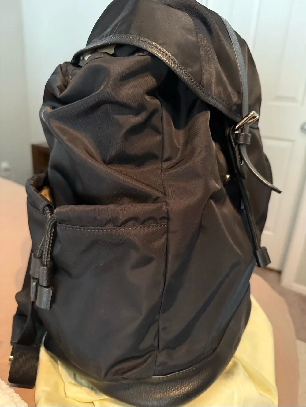 AUTHENTIC Burberry Diaper Bag Backpack. With Black nylon and leather trim.